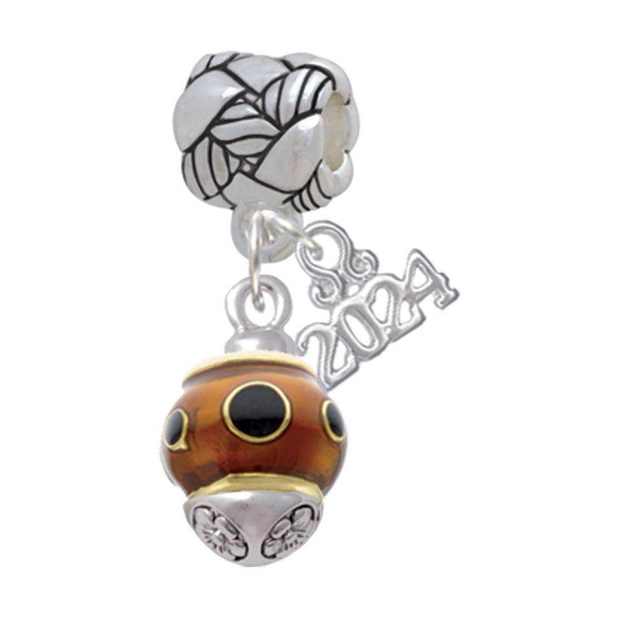 Delight Jewelry Goldtone Wide Black Dots on Translucent Brown Spinner Woven Rope Charm Bead Dangle with Year 2024 Image 1