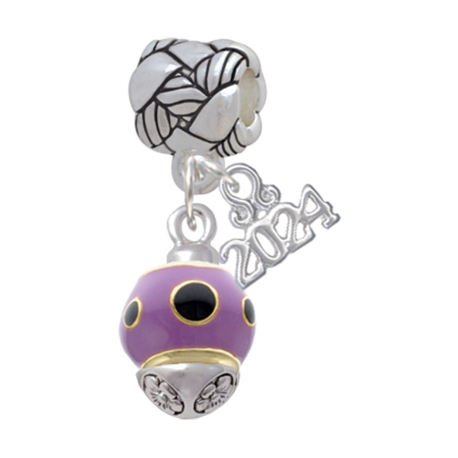 Delight Jewelry Goldtone Wide Black Dots on Purple Spinner Woven Rope Charm Bead Dangle with Year 2024 Image 1