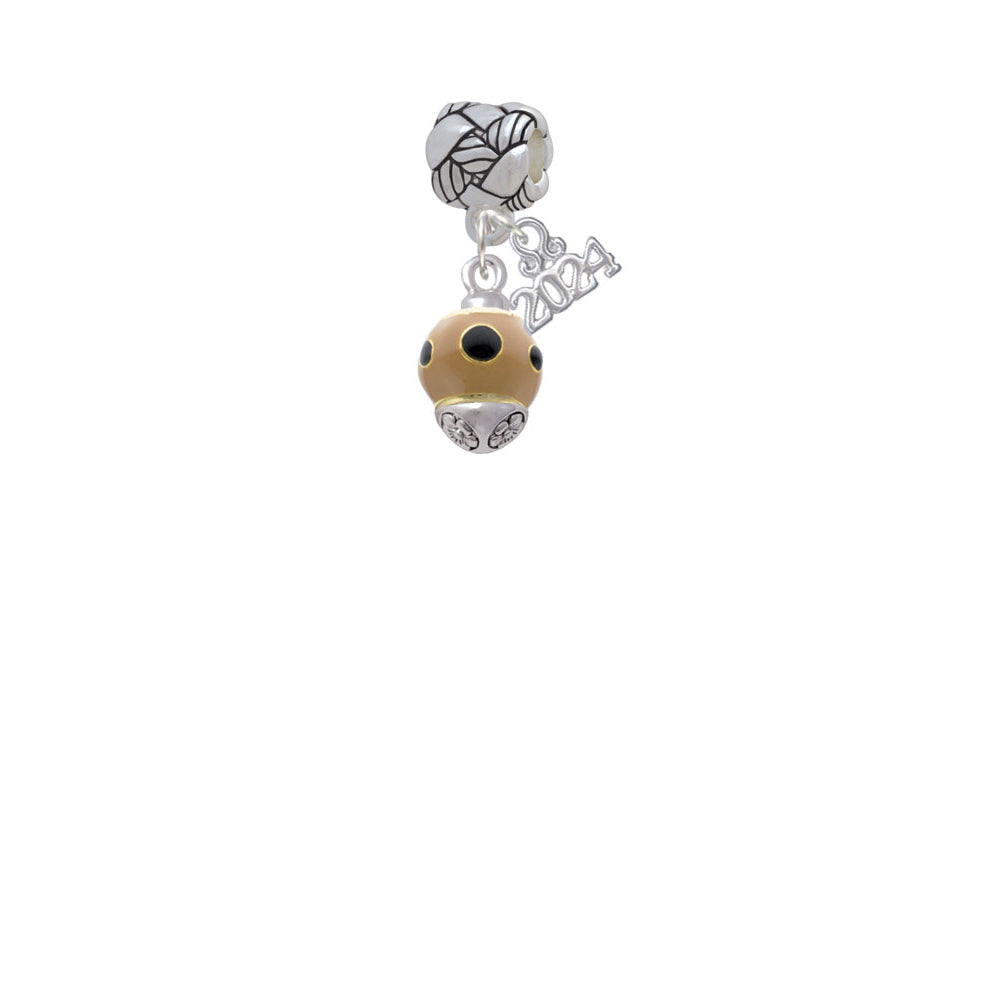 Delight Jewelry Goldtone Wide Black Dots on Tan Spinner Woven Rope Charm Bead Dangle with Year 2024 Image 2