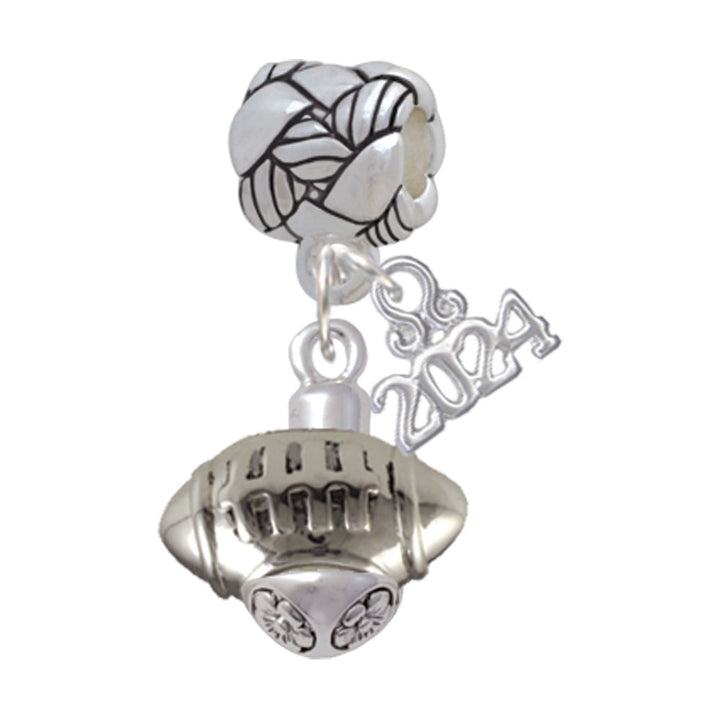 Delight Jewelry Silvertone Football Spinner Woven Rope Charm Bead Dangle with Year 2024 Image 1
