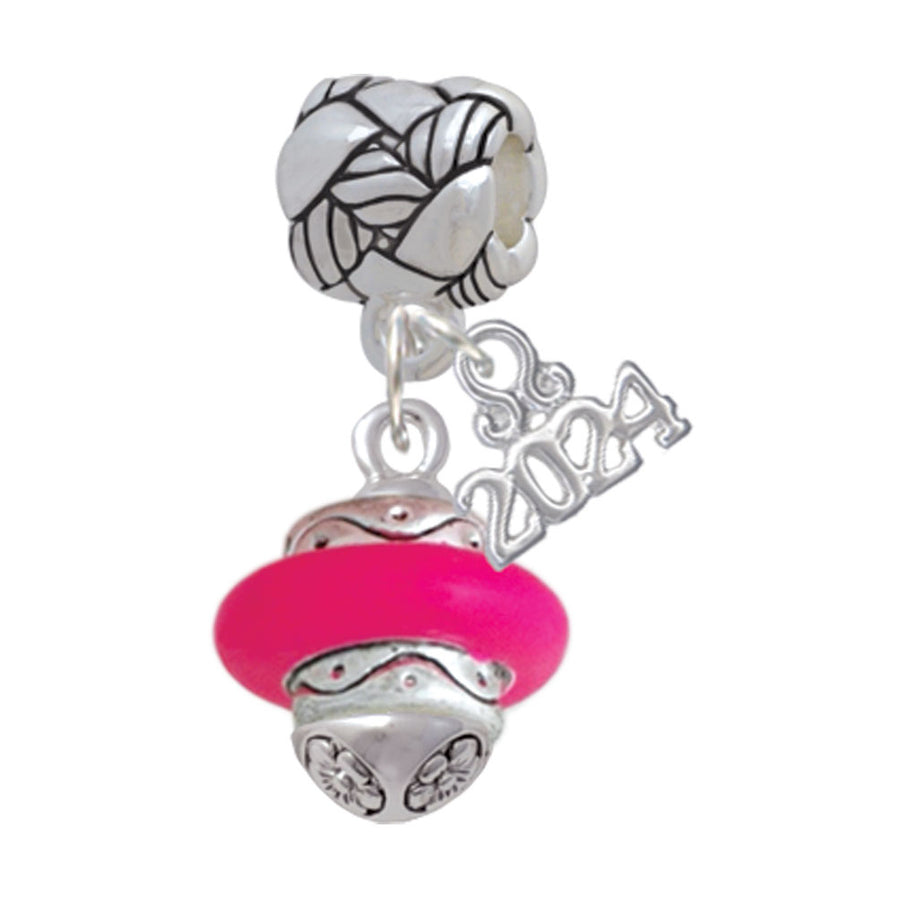 Delight Jewelry Silvertone Hot Pink Center Spinner Woven Rope Charm Bead Dangle with Year 2024 Image 1