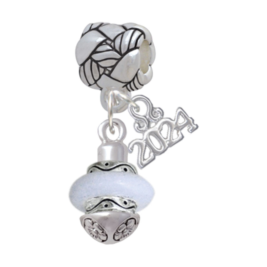 Delight Jewelry Silvertone White Center Spinner Woven Rope Charm Bead Dangle with Year 2024 Image 1
