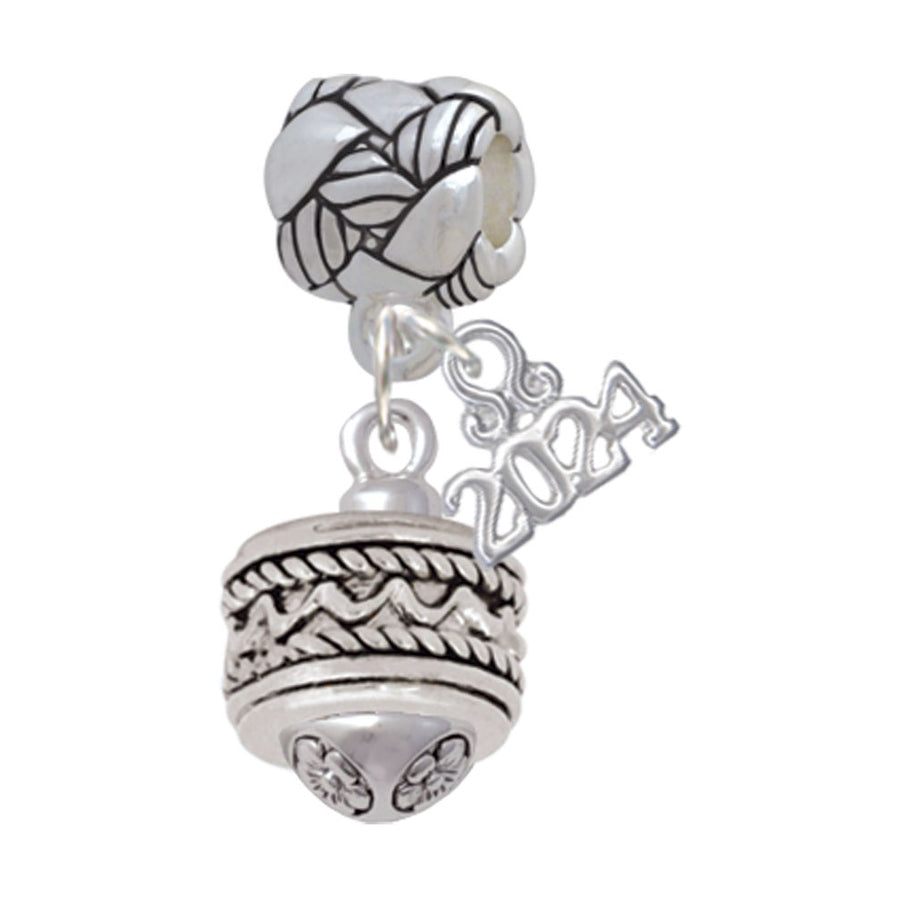 Delight Jewelry Silvertone Zig Zag with Braid Spinner Woven Rope Charm Bead Dangle with Year 2024 Image 1