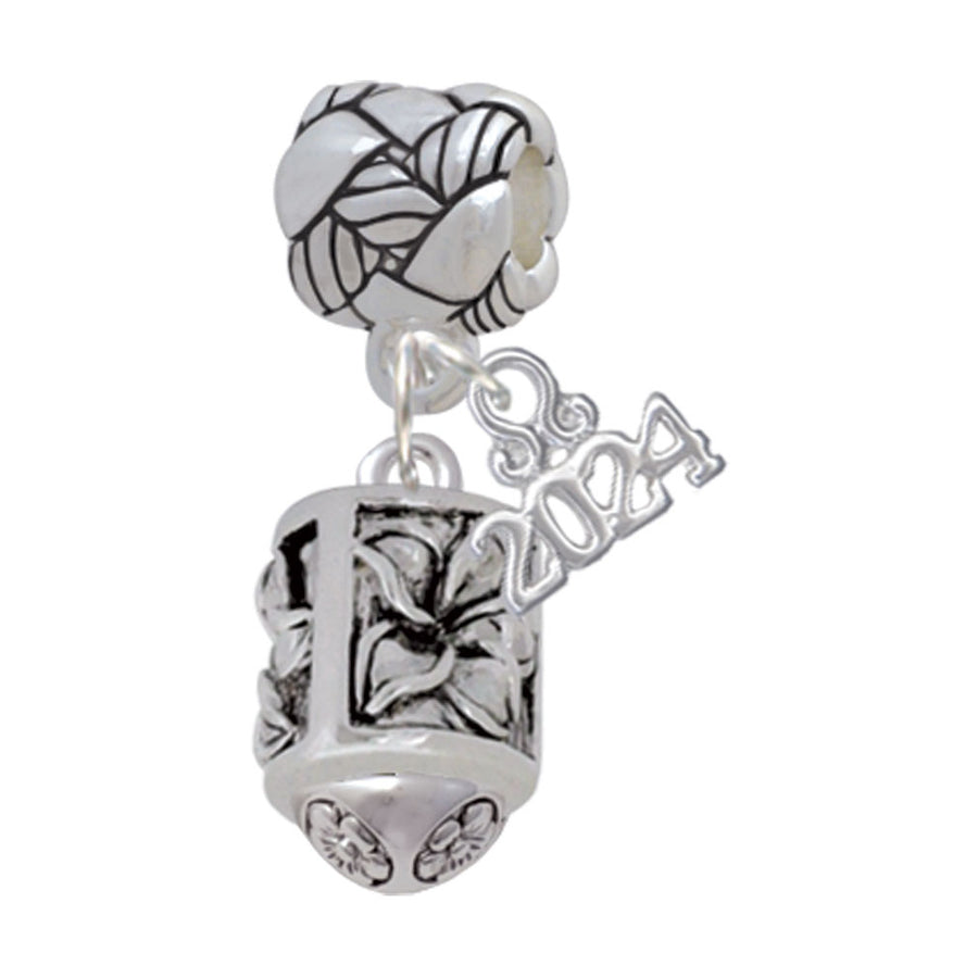 Delight Jewelry Silvertone Antiqued Plumeria Flowers Spinner Woven Rope Charm Bead Dangle with Year 2024 Image 1