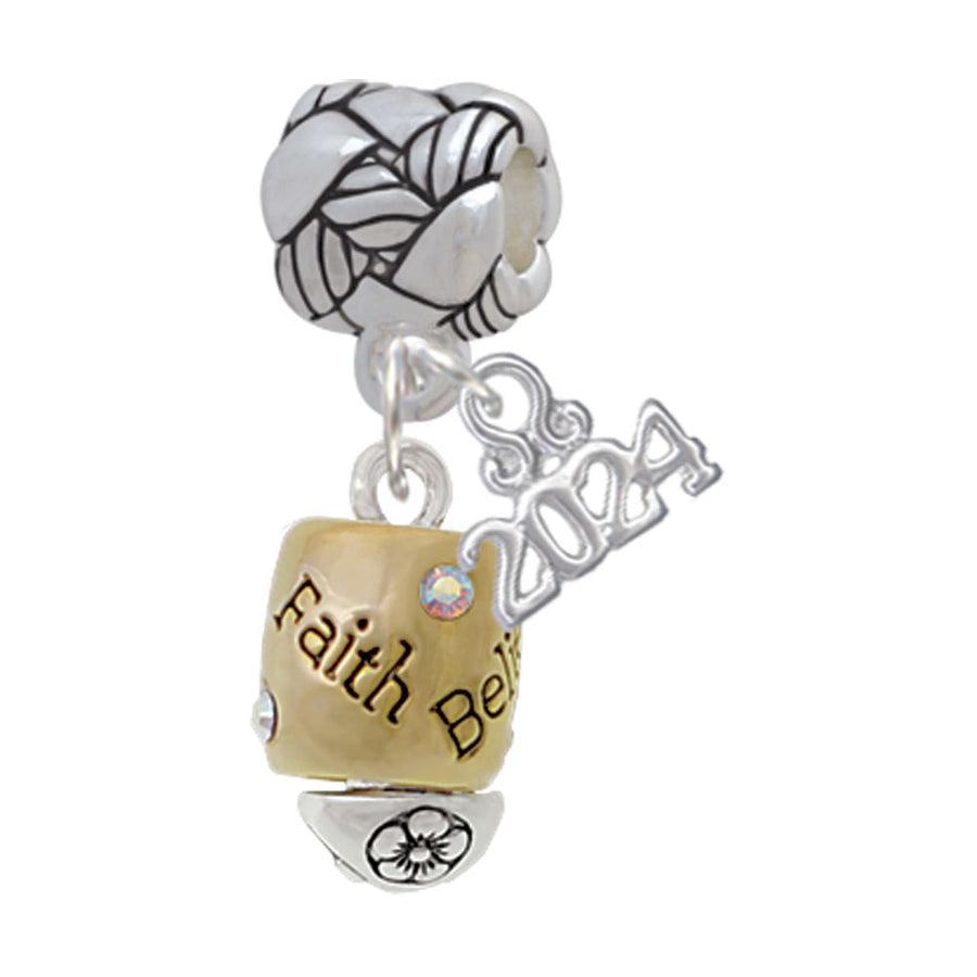 Delight Jewelry Two-tone Love Hope Faith Believe Spinner Woven Rope Charm Bead Dangle with Year 2024 Image 1