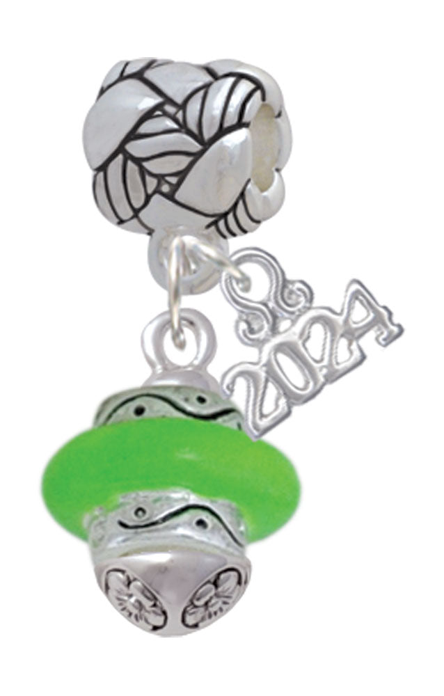 Delight Jewelry Silvertone Lime Green Center Spinner Woven Rope Charm Bead Dangle with Year 2024 Image 1