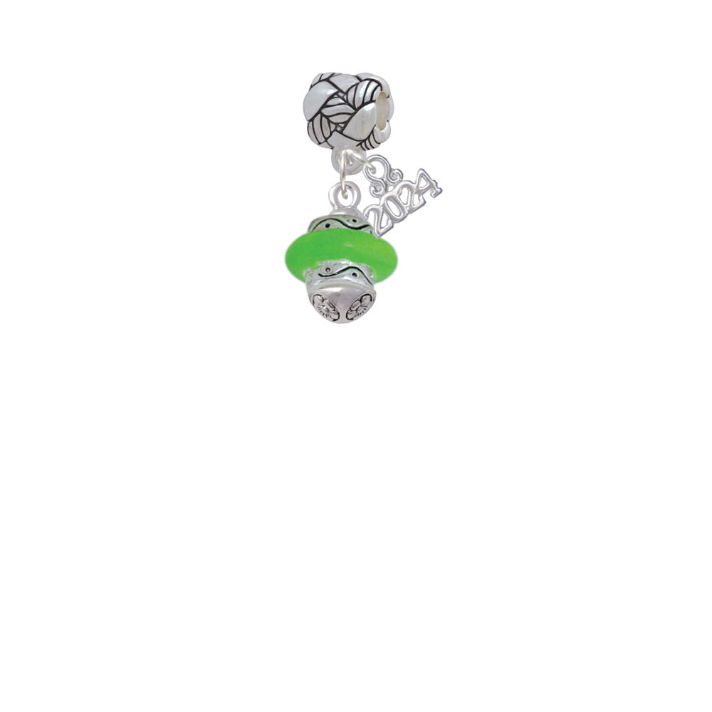 Delight Jewelry Silvertone Lime Green Center Spinner Woven Rope Charm Bead Dangle with Year 2024 Image 2