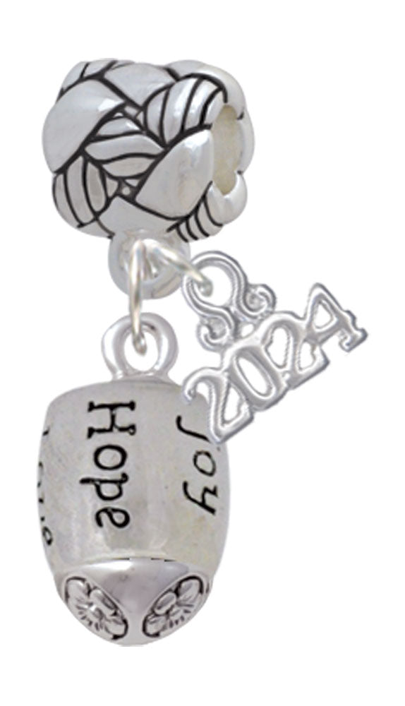 Delight Jewelry Silvertone LoveFaithPrayPeaceJoyHope Spinner Woven Rope Charm Bead Dangle with Year 2024 Image 1