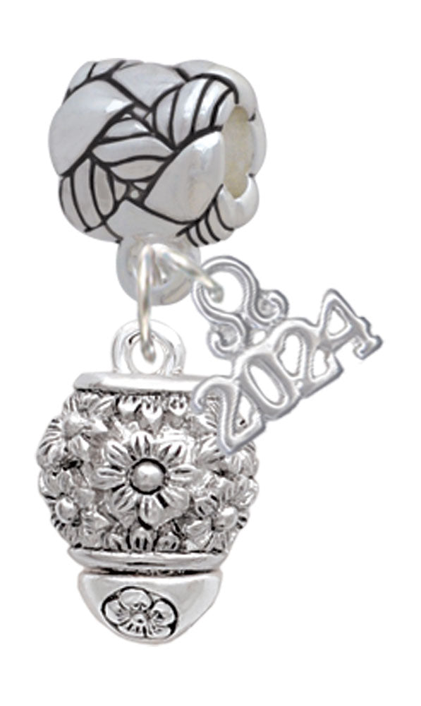 Delight Jewelry Silvertone Flowers Spinner Woven Rope Charm Bead Dangle with Year 2024 Image 1