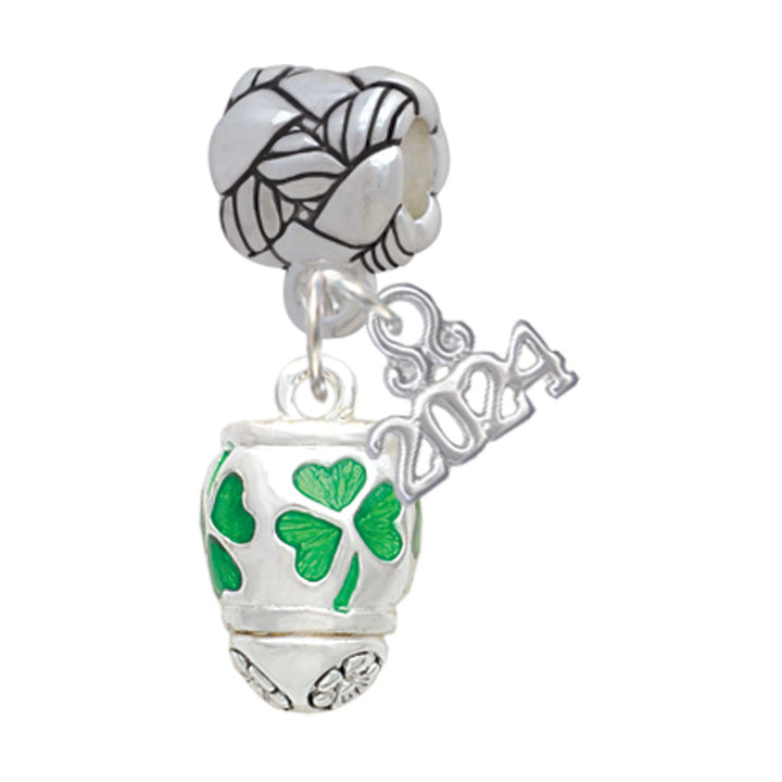 Delight Jewelry Silvertone Green Shamrock Spinner Woven Rope Charm Bead Dangle with Year 2024 Image 1