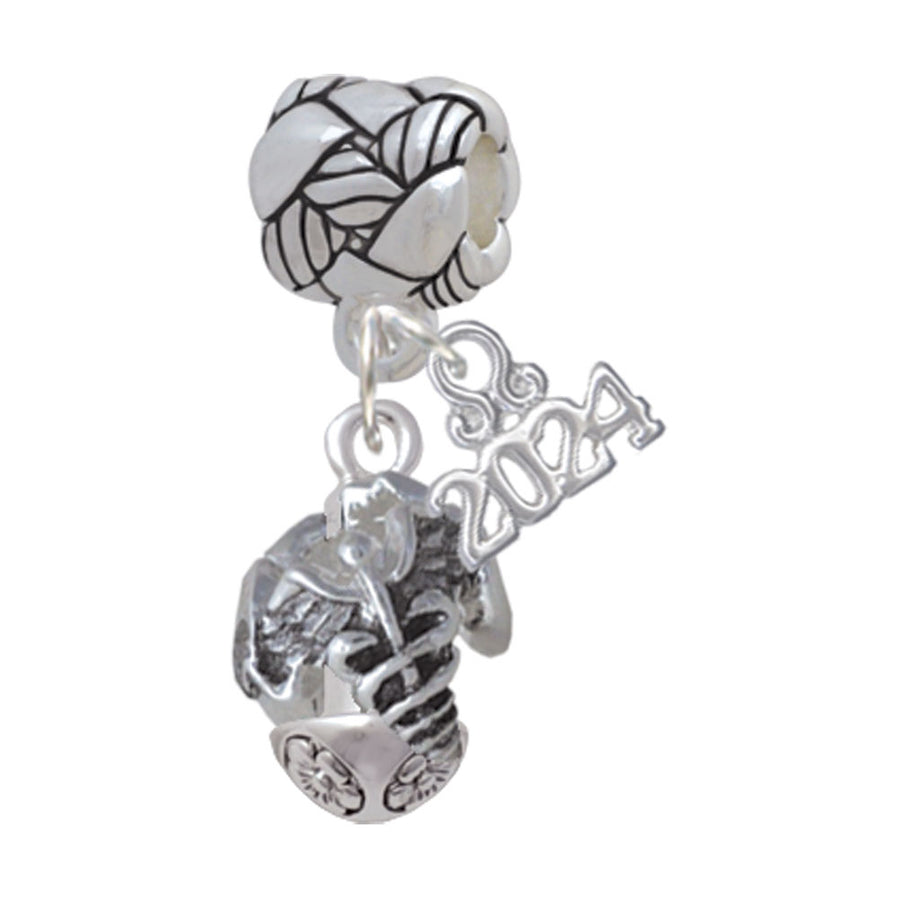 Delight Jewelry Silvertone Nursing Medley - Nurse HatChartCaduceus Spinner Woven Rope Charm Bead Dangle with Year 2024 Image 1