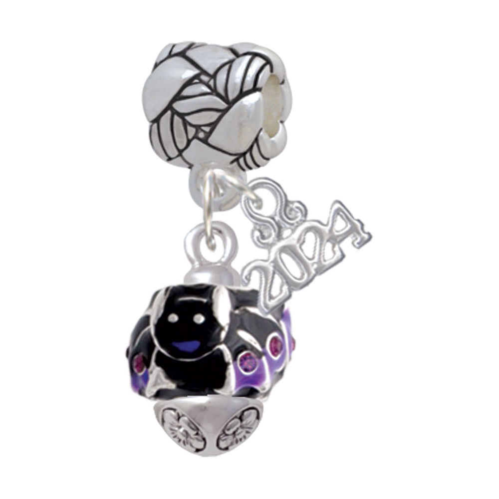 Delight Jewelry Silvertone Black and Purple Bats with Crystals Spinner Woven Rope Charm Bead Dangle with Year 2024 Image 1