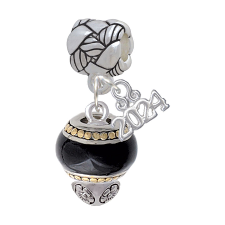 Delight Jewelry Two-tone Black Round Spinner Woven Rope Charm Bead Dangle with Year 2024 Image 1