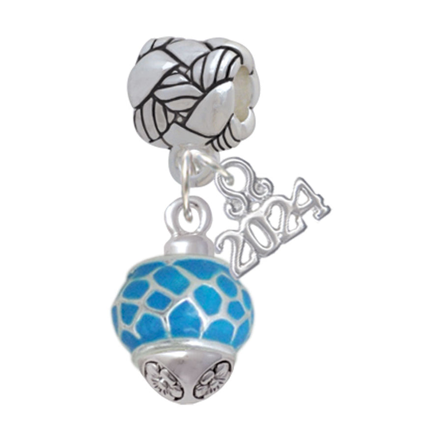 Delight Jewelry Silvertone Hot Blue Giraffe Print Spinner Woven Rope Charm Bead Dangle with Year 2024 Image 1