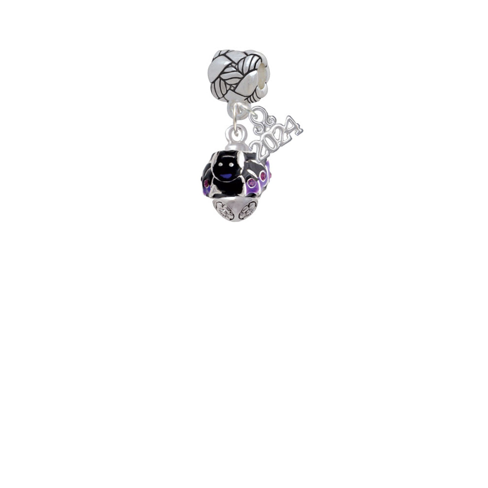 Delight Jewelry Silvertone Black and Purple Bats with Crystals Spinner Woven Rope Charm Bead Dangle with Year 2024 Image 2