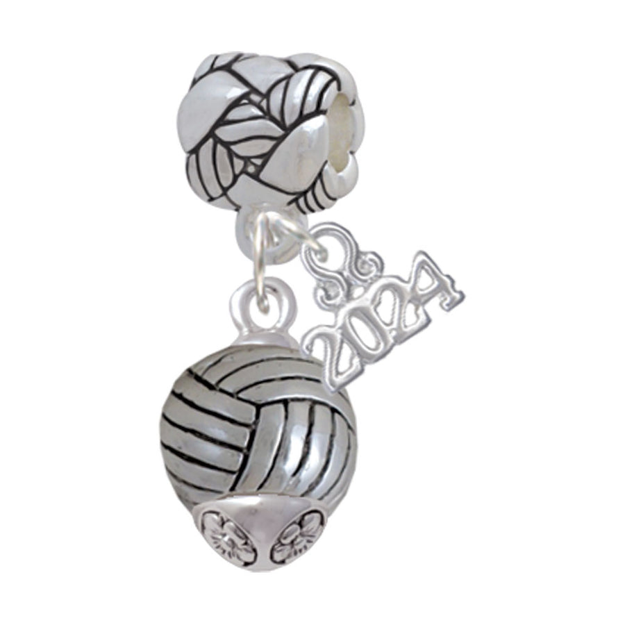 Delight Jewelry Silvertone Volleyball Spinner Woven Rope Charm Bead Dangle with Year 2024 Image 1