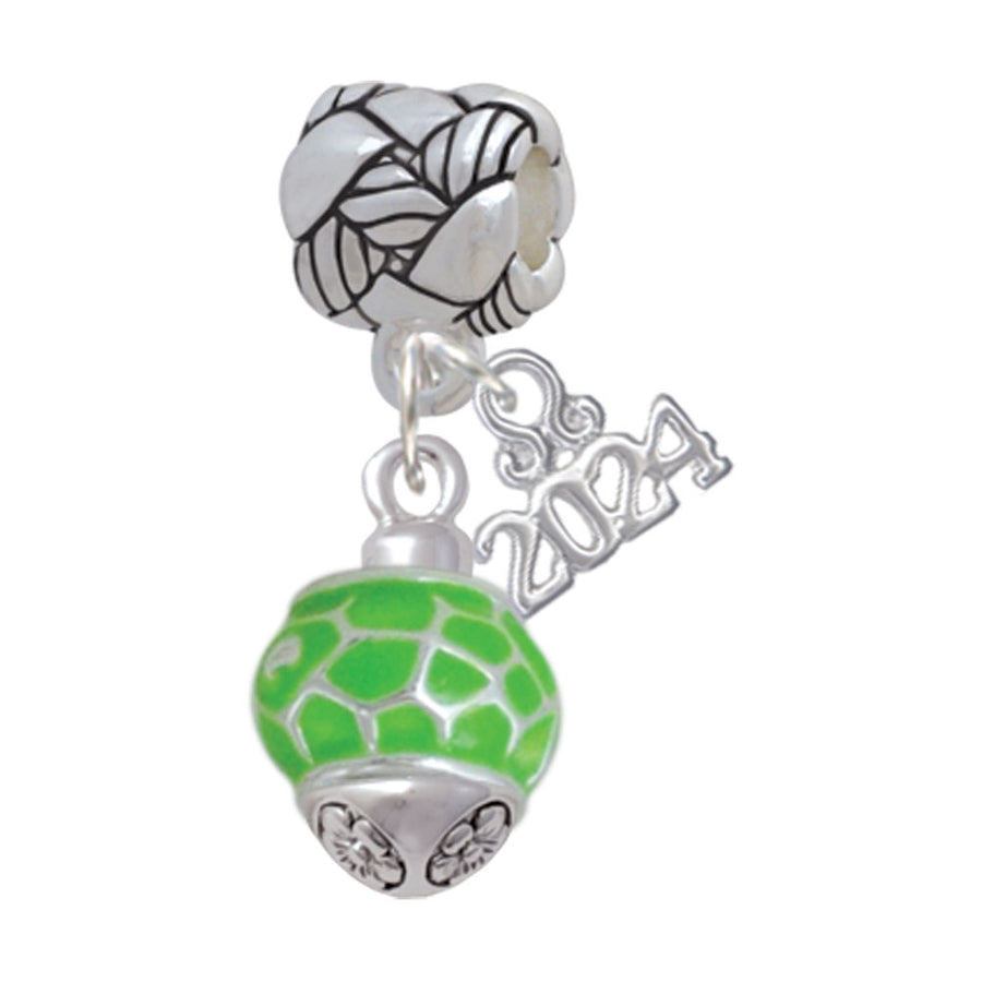 Delight Jewelry Silvertone Lime Green Giraffe Print Spinner Woven Rope Charm Bead Dangle with Year 2024 Image 1