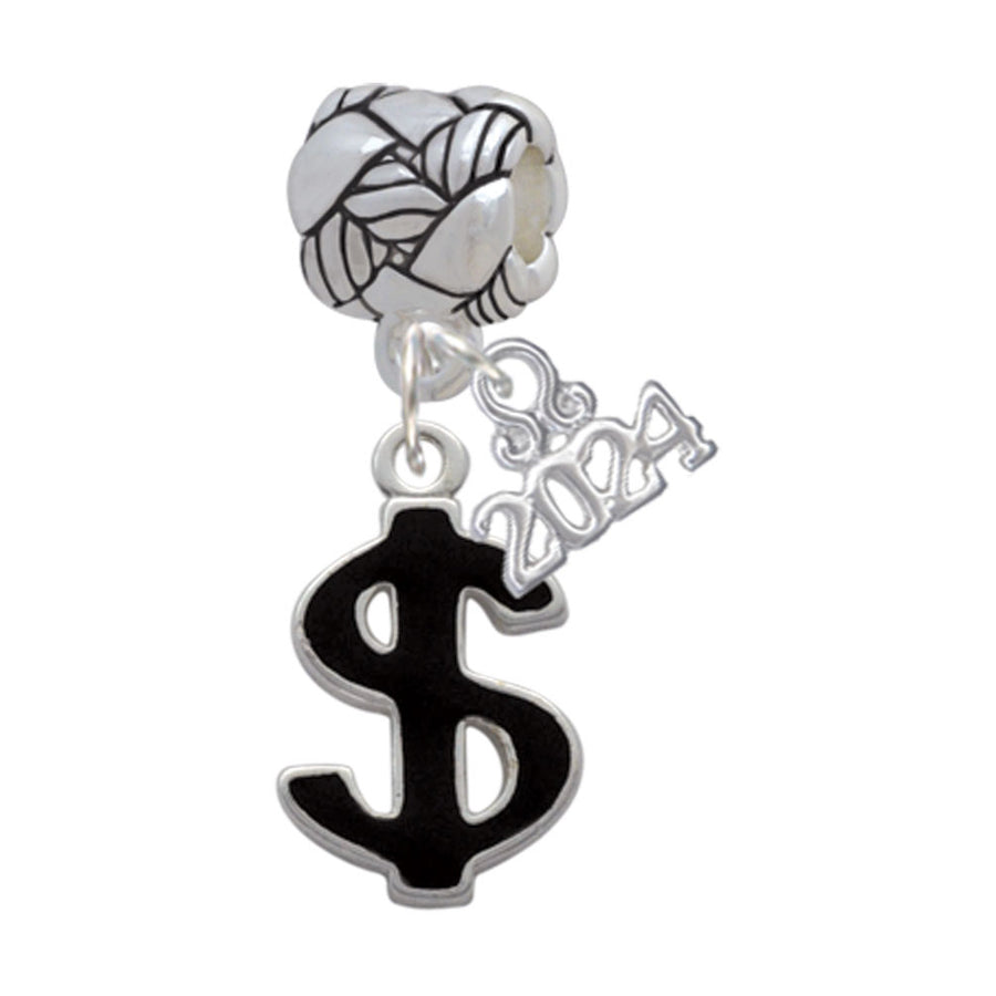 Delight Jewelry Silvertone Black Dollar Sign Woven Rope Charm Bead Dangle with Year 2024 Image 1