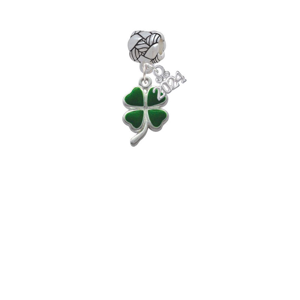Delight Jewelry Silvertone Green Four Leaf Clover with Heart Leaves Woven Rope Charm Bead Dangle with Year 2024 Image 2