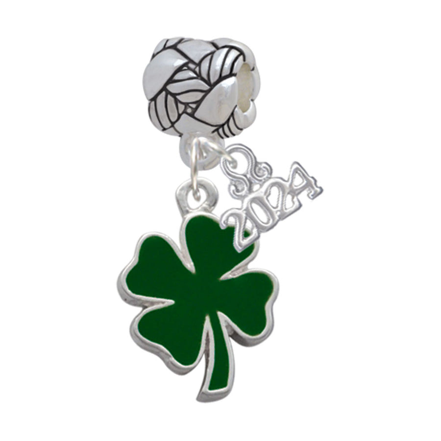 Delight Jewelry Silvertone Two Sided Green Enamel Lucky Four Leaf Clover Woven Rope Charm Bead Dangle with Year 2024 Image 1