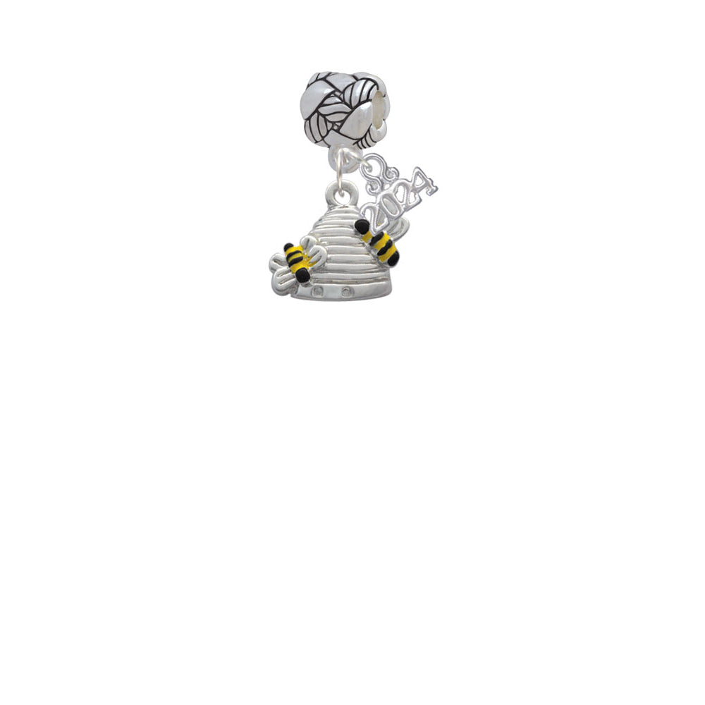 Delight Jewelry Silvertone Beehive with 2 Bumble Bees Woven Rope Charm Bead Dangle with Year 2024 Image 2