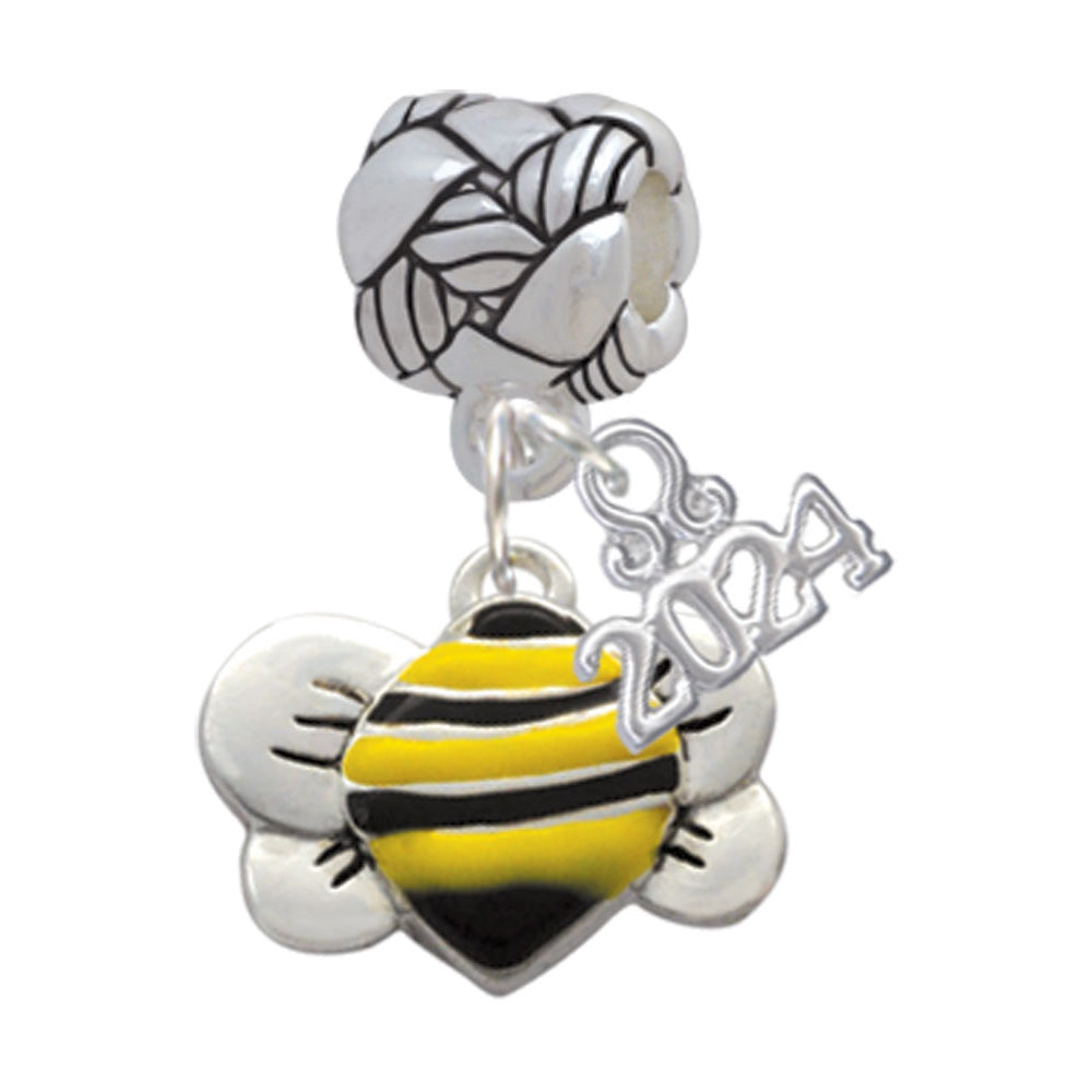 Delight Jewelry Silvertone Large Enamel Bumble Bee Woven Rope Charm Bead Dangle with Year 2024 Image 1