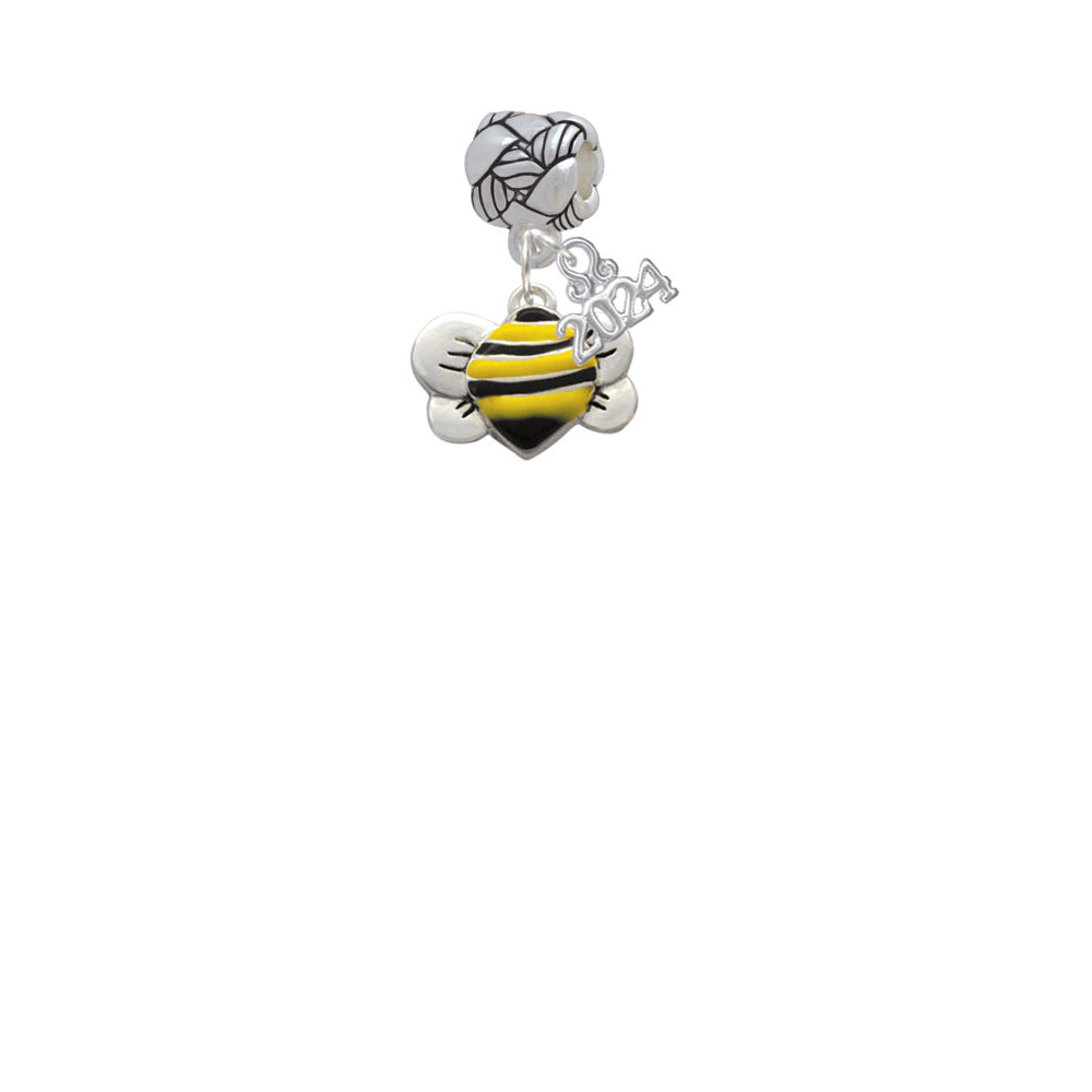 Delight Jewelry Silvertone Large Enamel Bumble Bee Woven Rope Charm Bead Dangle with Year 2024 Image 2