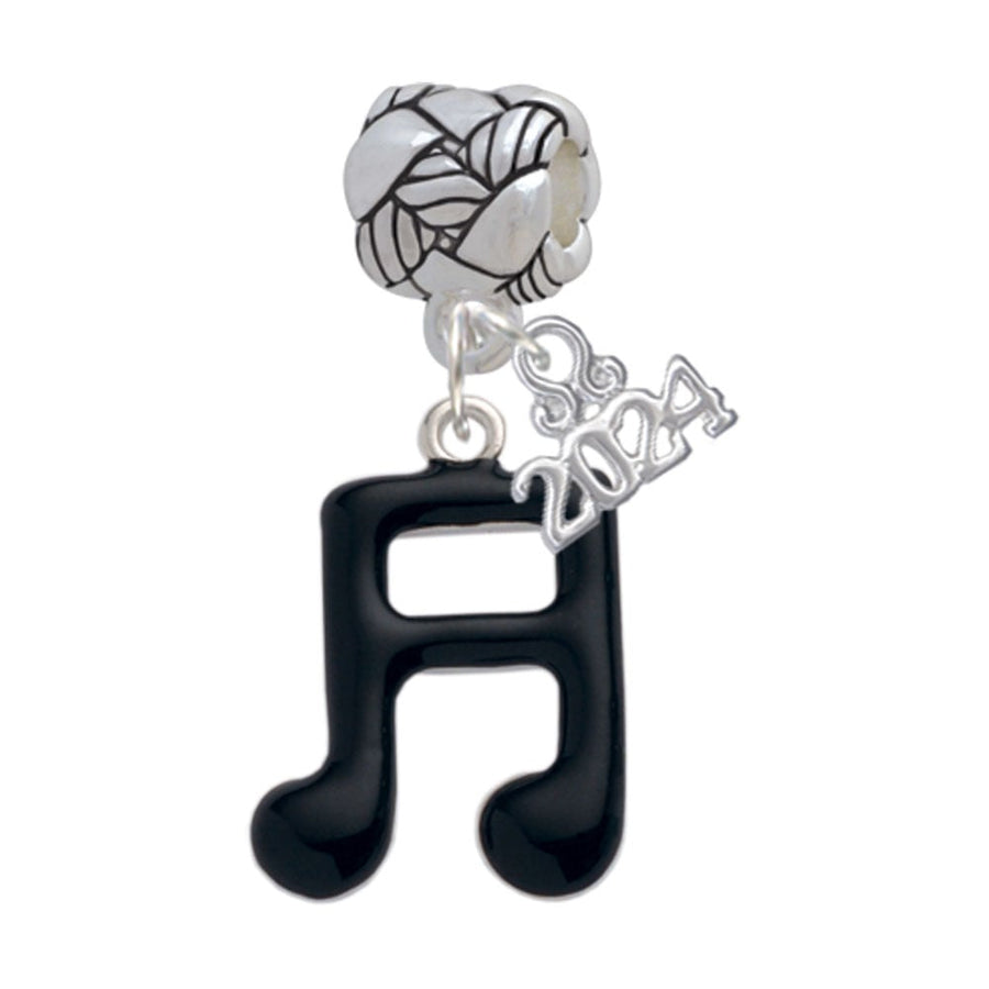 Delight Jewelry Silvertone Black Sixteenth Note Woven Rope Charm Bead Dangle with Year 2024 Image 1
