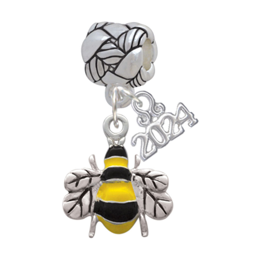 Delight Jewelry Silvertone Enamel Bee Woven Rope Charm Bead Dangle with Year 2024 Image 1