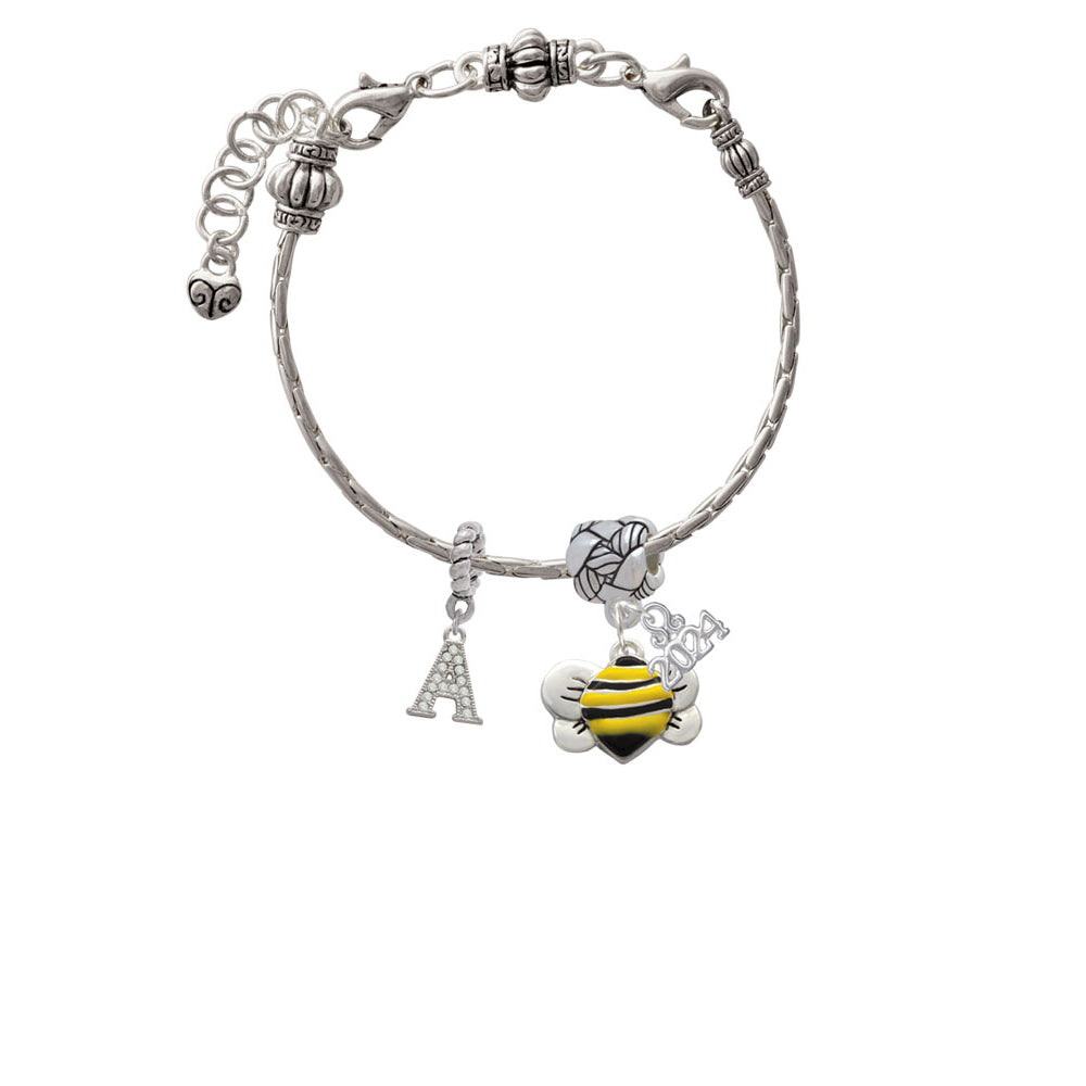 Delight Jewelry Silvertone Large Enamel Bumble Bee Woven Rope Charm Bead Dangle with Year 2024 Image 3