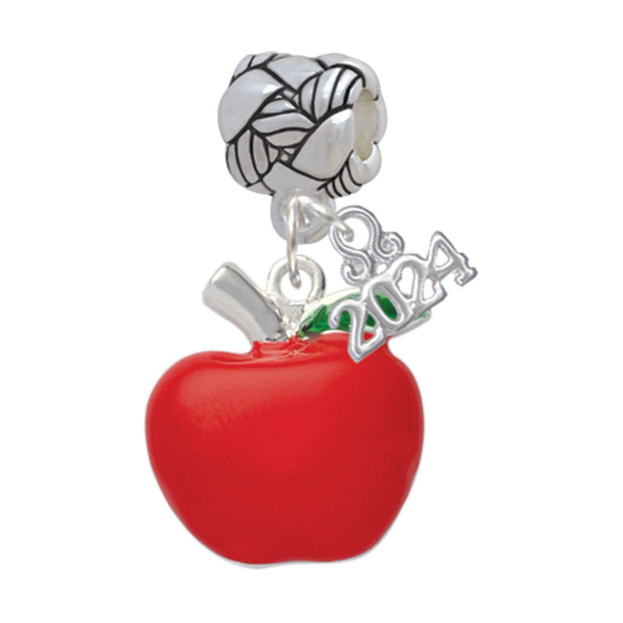 Delight Jewelry Silvertone Large Red Apple Woven Rope Charm Bead Dangle with Year 2024 Image 1