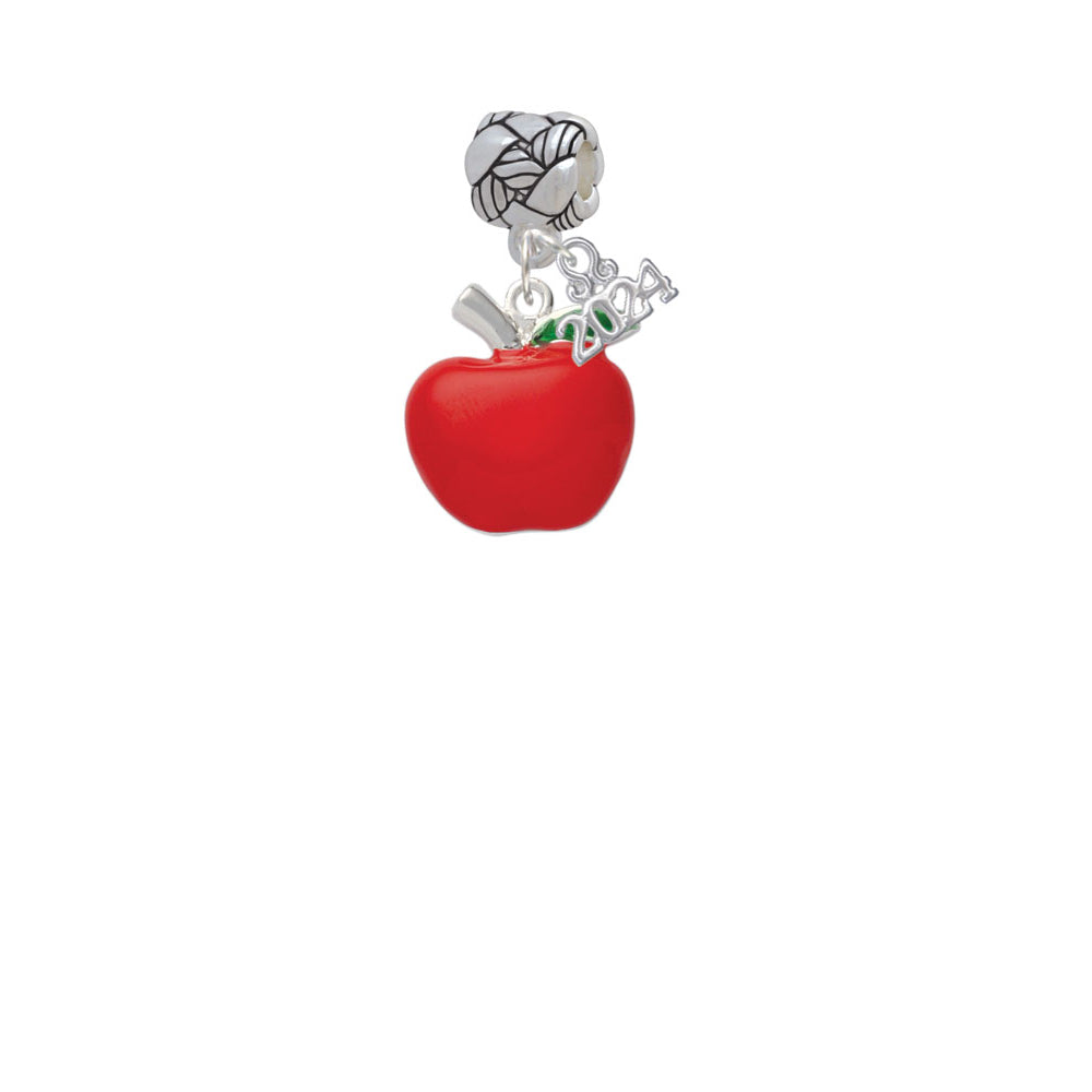 Delight Jewelry Silvertone Large Red Apple Woven Rope Charm Bead Dangle with Year 2024 Image 2