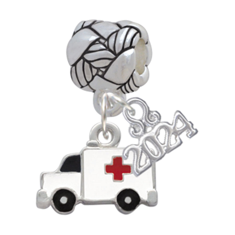 Delight Jewelry Silvertone Ambulance with Cross Woven Rope Charm Bead Dangle with Year 2024 Image 1