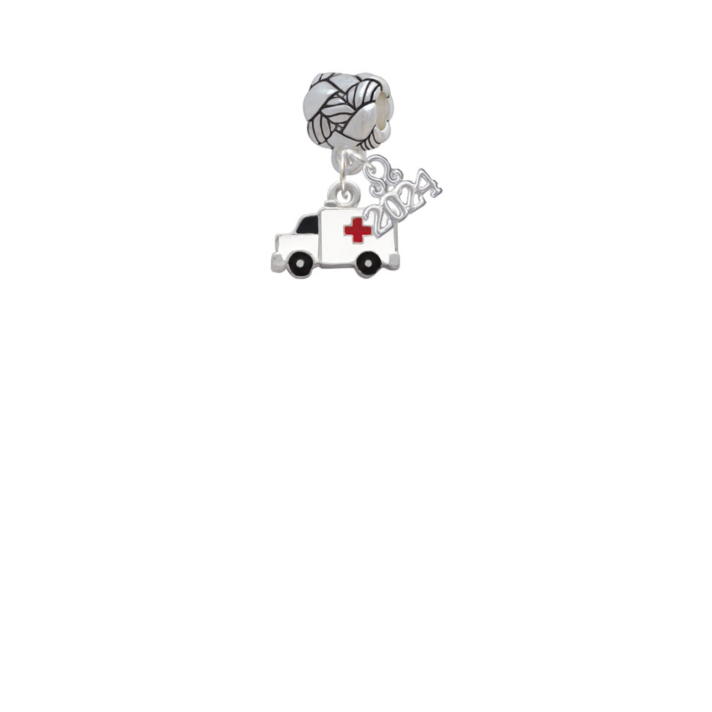 Delight Jewelry Silvertone Ambulance with Cross Woven Rope Charm Bead Dangle with Year 2024 Image 2