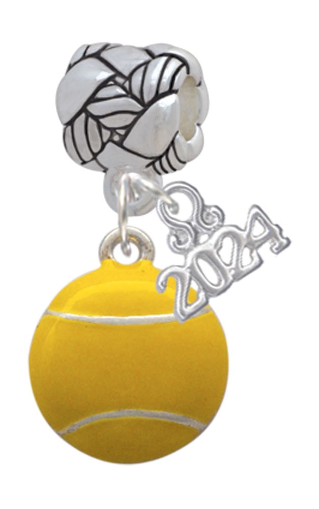 Delight Jewelry Silvertone Large Tennis Ball Woven Rope Charm Bead Dangle with Year 2024 Image 1