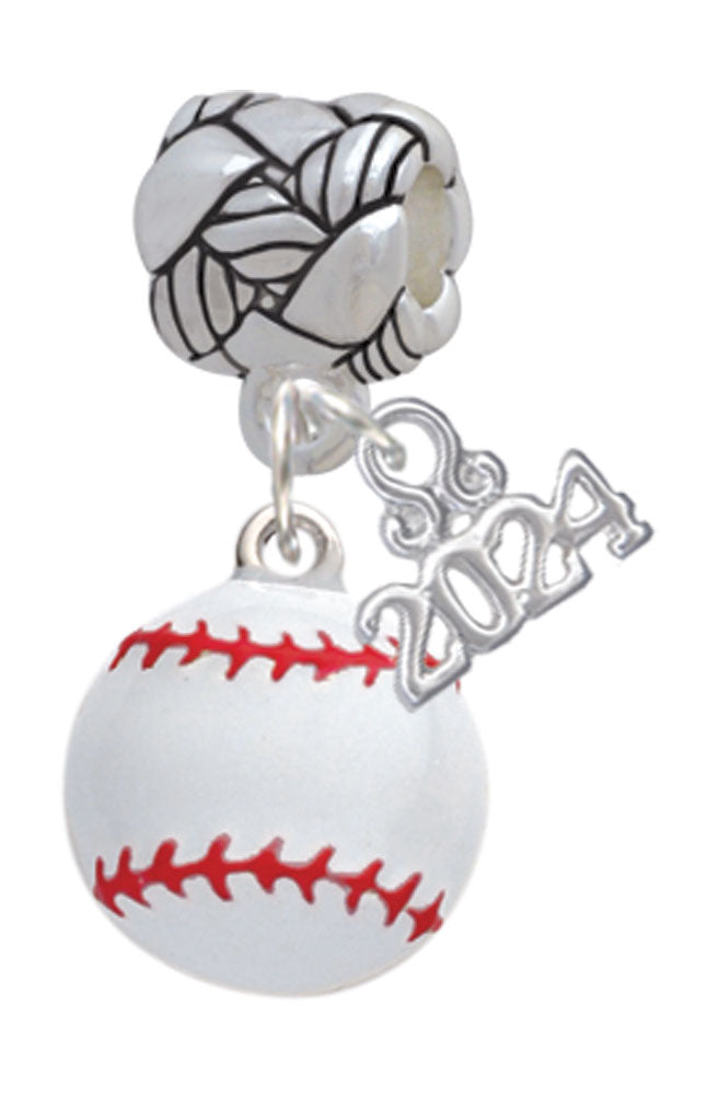 Delight Jewelry Silvertone Large White Enamel Baseball Woven Rope Charm Bead Dangle with Year 2024 Image 1