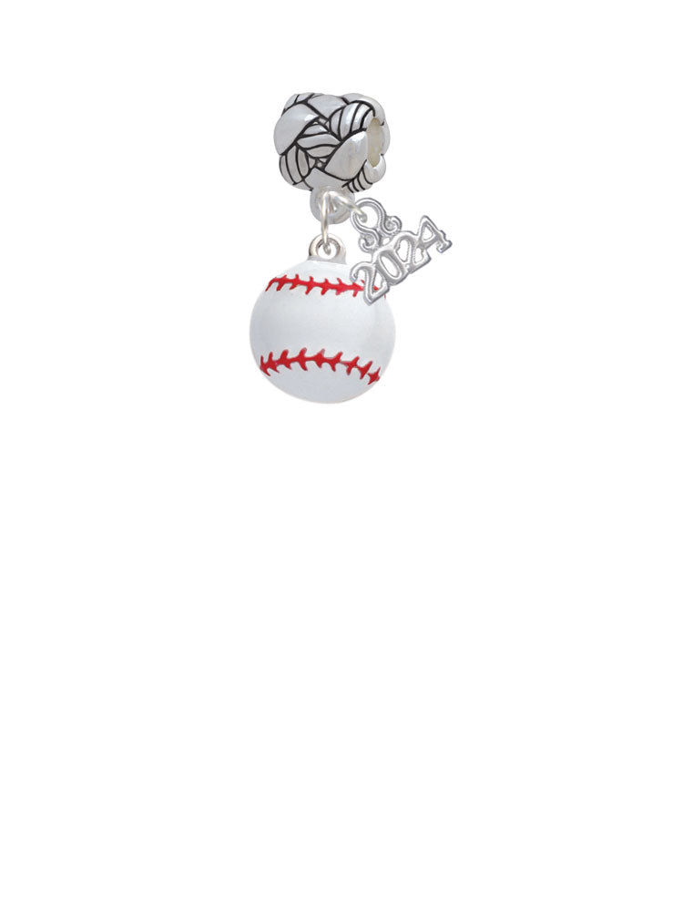 Delight Jewelry Silvertone Large White Enamel Baseball Woven Rope Charm Bead Dangle with Year 2024 Image 2