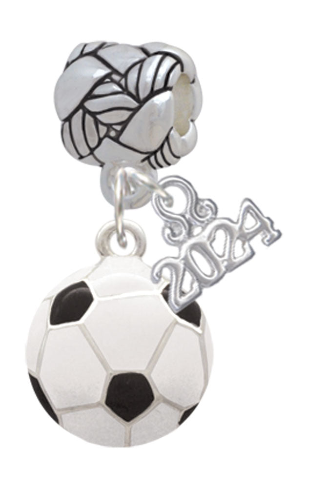 Delight Jewelry Silvertone Large Enamel Soccer ball Woven Rope Charm Bead Dangle with Year 2024 Image 1
