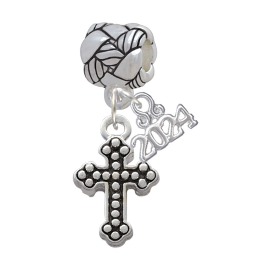 Delight Jewelry Silvertone Small Botonee Cross with Beaded Decoration Woven Rope Charm Bead Dangle with Year 2024 Image 1