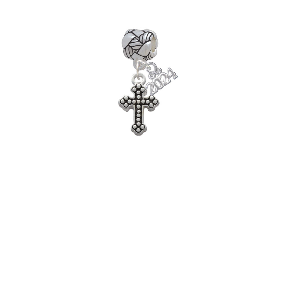 Delight Jewelry Silvertone Small Botonee Cross with Beaded Decoration Woven Rope Charm Bead Dangle with Year 2024 Image 2