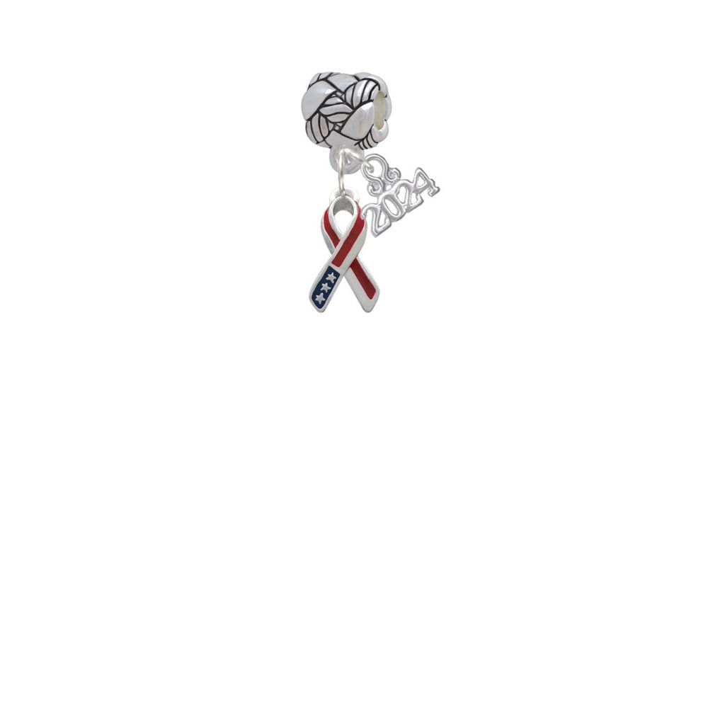 Delight Jewelry Silvertone Patriotic Ribbon Woven Rope Charm Bead Dangle with Year 2024 Image 2