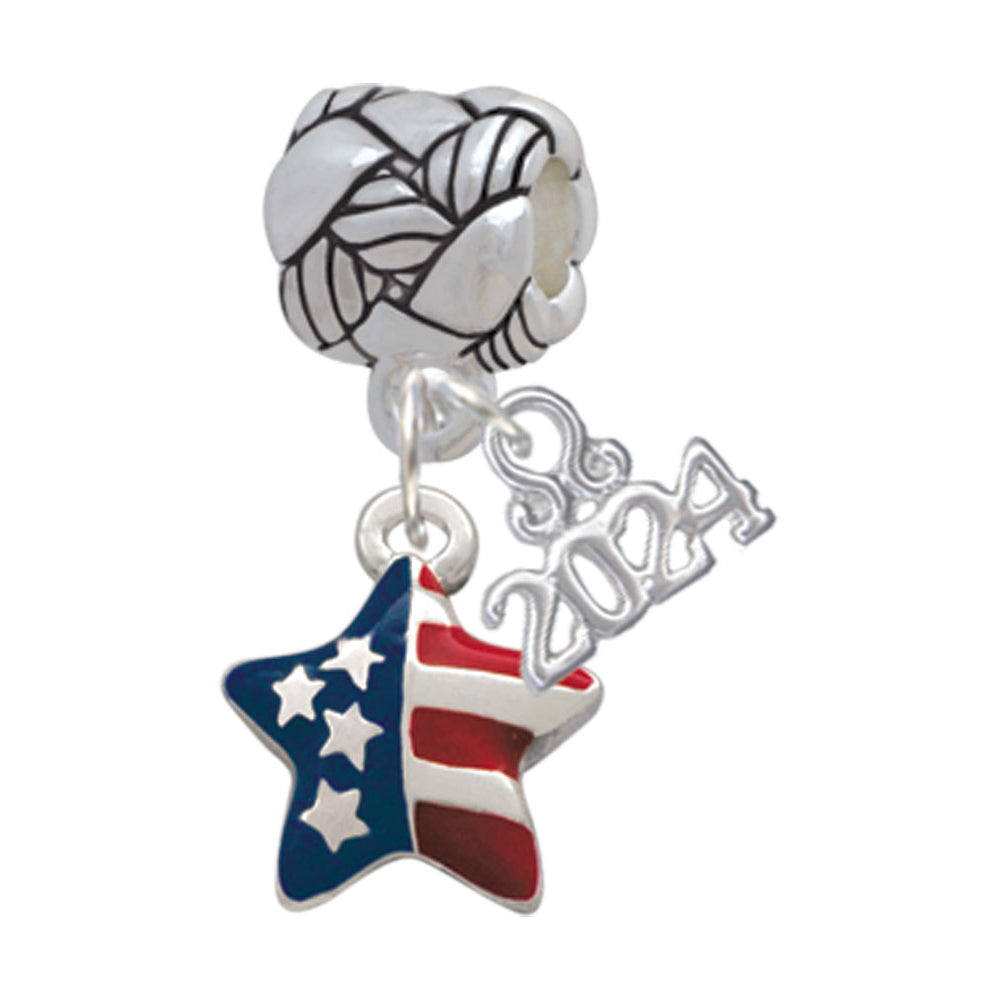Delight Jewelry Silvertone Mini USA Patriotic Star Woven Rope Charm Bead Dangle with Year 2024 Image 1