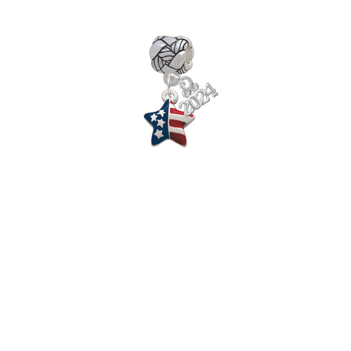 Delight Jewelry Silvertone Mini USA Patriotic Star Woven Rope Charm Bead Dangle with Year 2024 Image 2