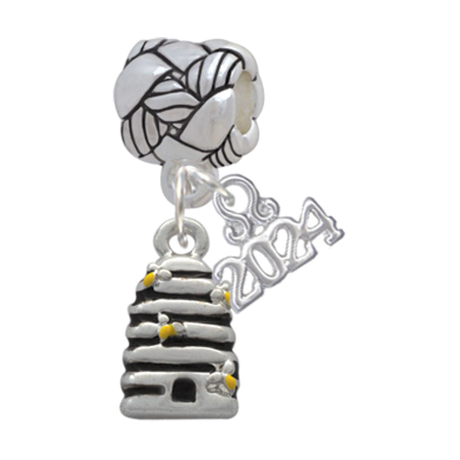 Delight Jewelry Silvertone Small Beehive with 4 Bees Woven Rope Charm Bead Dangle with Year 2024 Image 1