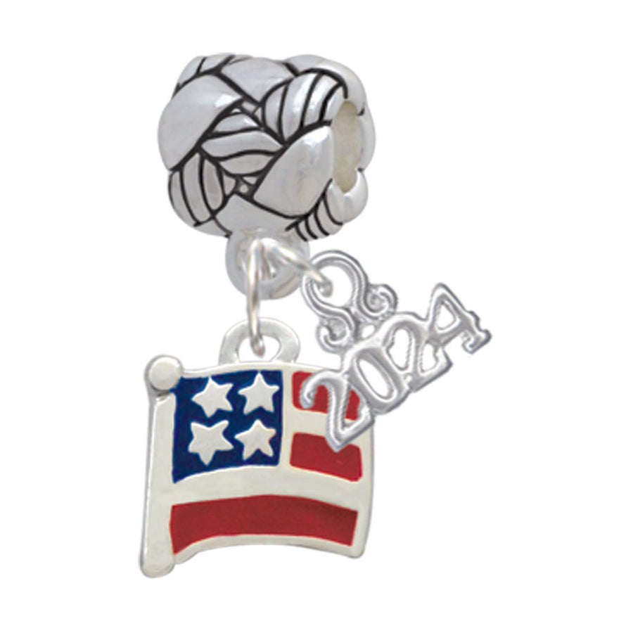 Delight Jewelry Silvertone Mini USA Flag Woven Rope Charm Bead Dangle with Year 2024 Image 1