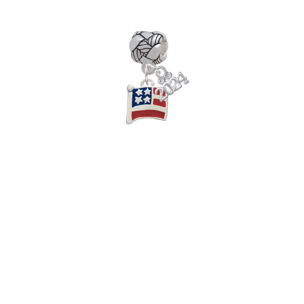 Delight Jewelry Silvertone Mini USA Flag Woven Rope Charm Bead Dangle with Year 2024 Image 2