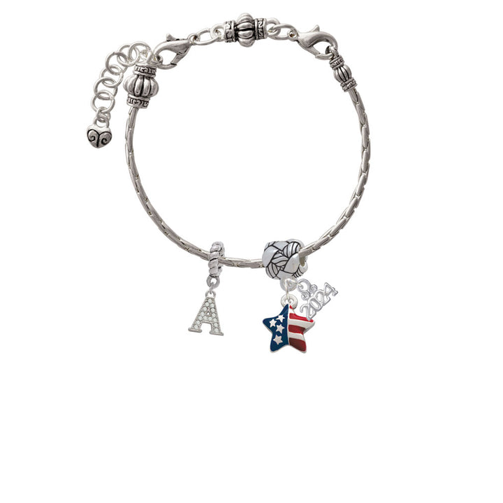 Delight Jewelry Silvertone Mini USA Patriotic Star Woven Rope Charm Bead Dangle with Year 2024 Image 3