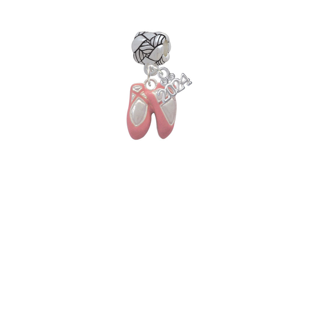 Delight Jewelry Silvertone Large Pink Ballet Slippers Woven Rope Charm Bead Dangle with Year 2024 Image 2