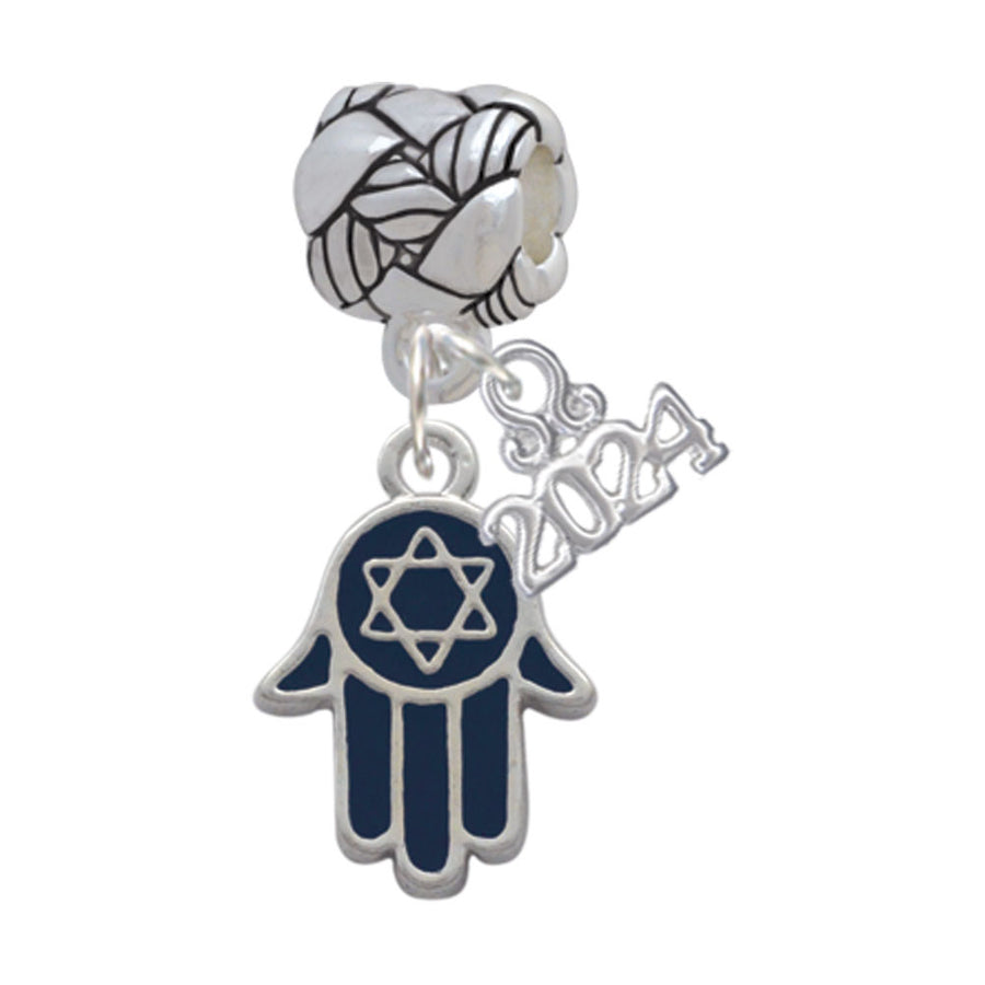 Delight Jewelry Silvertone Blue Hamsa Hand with Star of David Woven Rope Charm Bead Dangle with Year 2024 Image 1