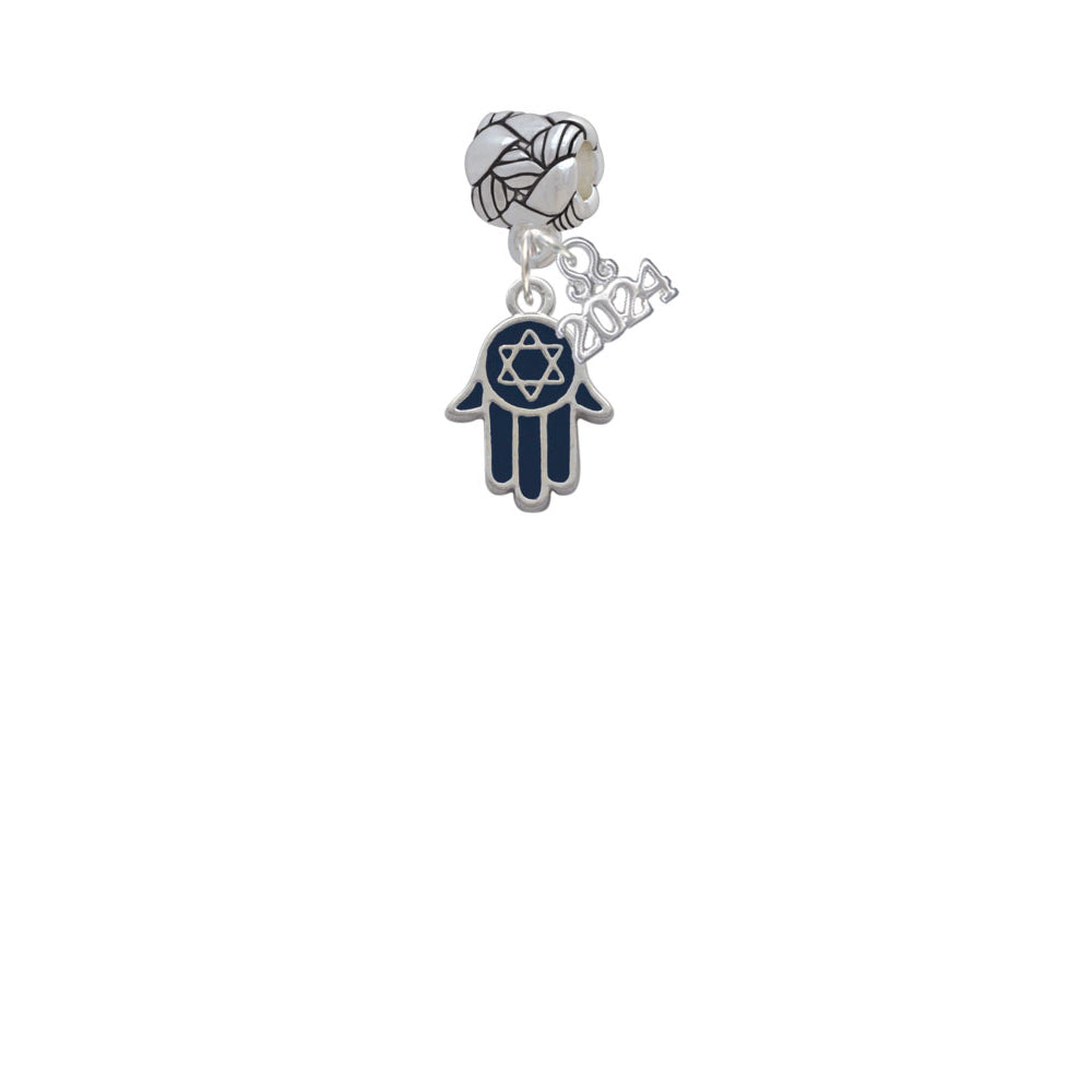 Delight Jewelry Silvertone Blue Hamsa Hand with Star of David Woven Rope Charm Bead Dangle with Year 2024 Image 2